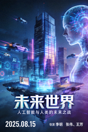 电影《未来世界》海报 - 高科技城市与人工智能主题