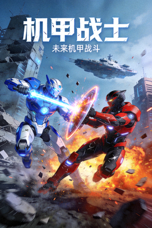 动漫《机甲战士》海报 - 未来机甲战斗激烈场面