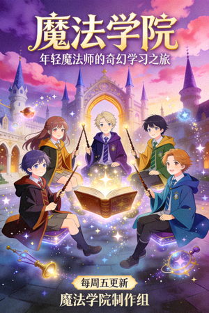 动漫《魔法学院》海报 - 年轻魔法师在奇幻学校学习