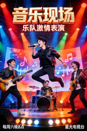 综艺《音乐现场》海报 - 乐队在舞台上激情表演